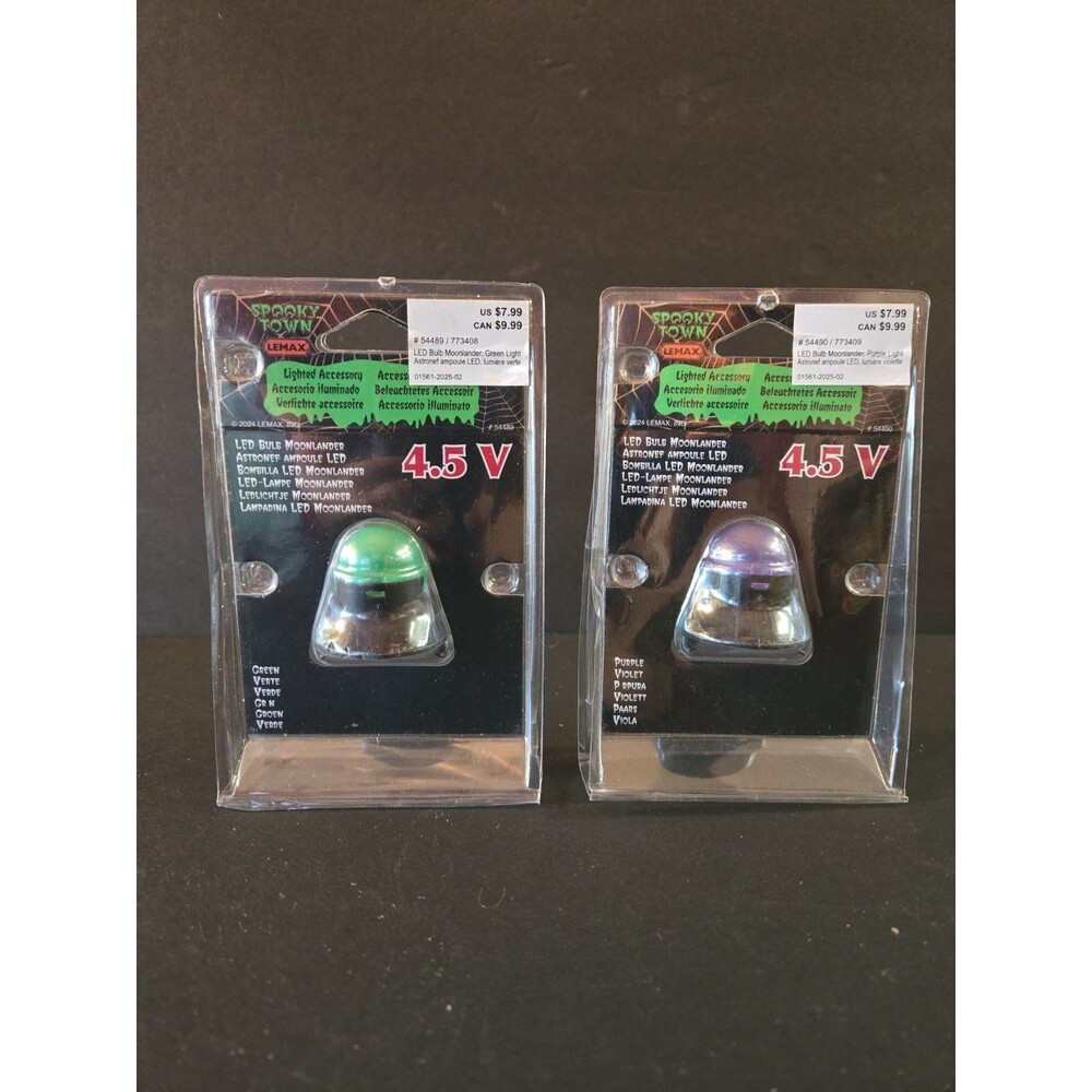 Lot of 2 Lemax Spooky Town #54489 LED Bulb Green & Blue MOONLANDER 4.5V Lighted
